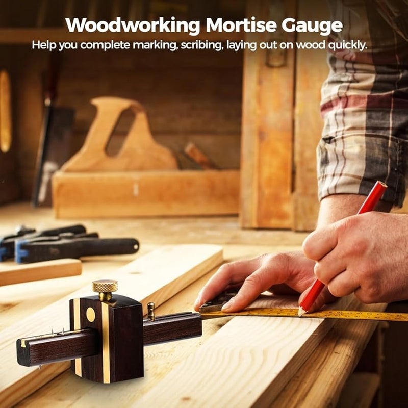 6.4 Inch Woodworking Mortise Gauge Adjustable Marking Tool with Brass Slider for Single and Double Lines - Image 3