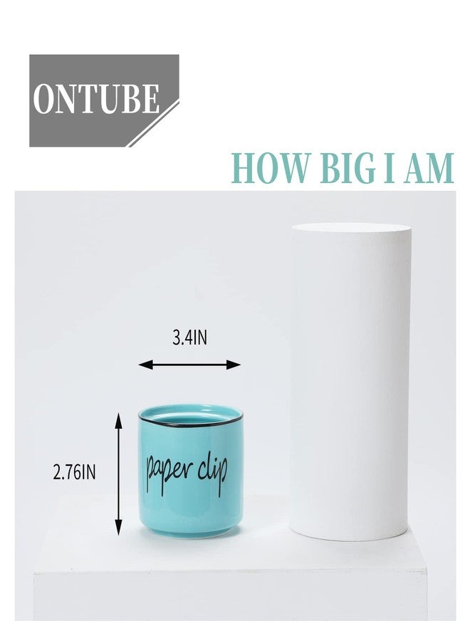 ONTUBE Farmhouse Paper Clip Holders,Ceramic Binder Clip Dispenser Organizer for Desk ,Cute Office Push Pins Holder (Turquoise) - Image 4