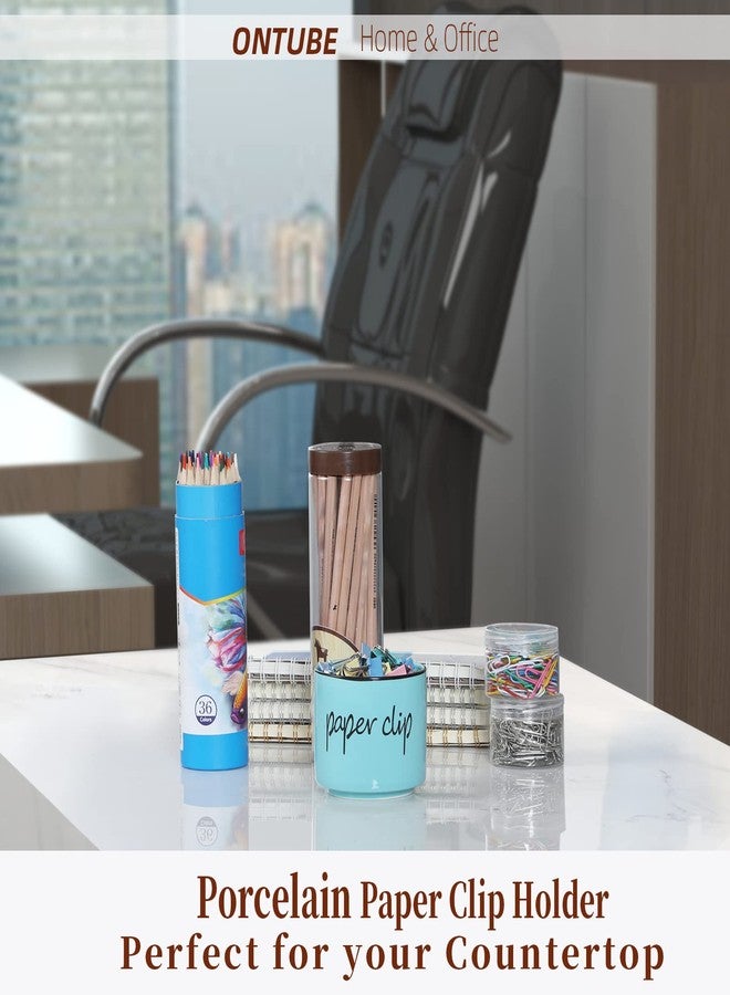 ONTUBE Farmhouse Paper Clip Holders,Ceramic Binder Clip Dispenser Organizer for Desk ,Cute Office Push Pins Holder (Turquoise) - Image 2
