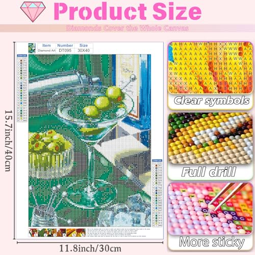 DAZZLEDOTS Diamond Art Kits for Adults, Cocktail Diamond Painting 5D Diamond Art Kits for Beginners Retro Cocktail DIY Full Drill Paint by Diamonds Dot Gem Art for Home Wall Decor 12x16Inch - Image 4