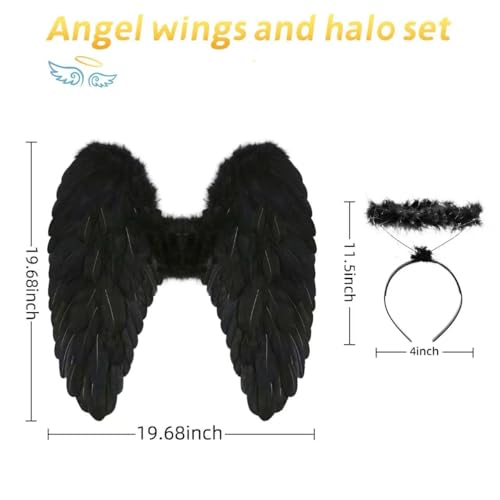 Loieryk Angel Wings and Halo Adult Feather Angel Wings Costume for Women Halloween Cosplay Costume Accessories Black - Image 4