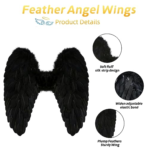 Loieryk Angel Wings and Halo Adult Feather Angel Wings Costume for Women Halloween Cosplay Costume Accessories Black - Image 3