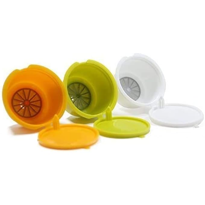 ريكابس كبسولات قهوة قابلة لإعادة التعبئة والاستخدام، متوافقة مع ماكينات تحضير قهوة نسبرسو دولتشي غوستو، عبوة من 3 قطع، أصفر وأخضر وأبيض - Image 4