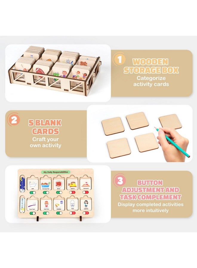 Dreamon Wooden Visual Schedule for Kids Chore Chart, Morning Bedtime Routine Charts for Kids Toddlers, autism learning materials&Daily Schedule Board for home - Image 5