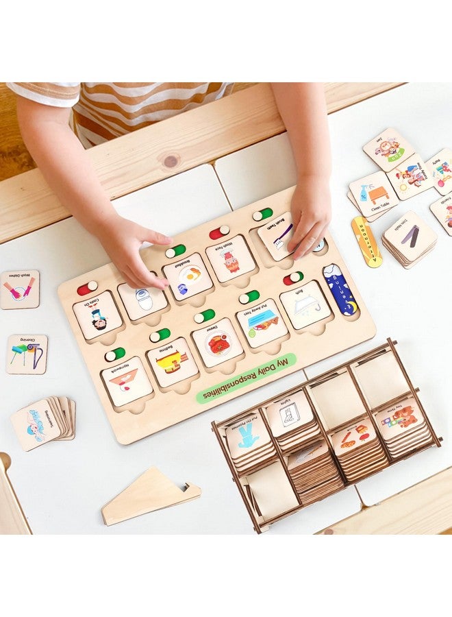 Dreamon Wooden Visual Schedule for Kids Chore Chart, Morning Bedtime Routine Charts for Kids Toddlers, autism learning materials&Daily Schedule Board for home - Image 3