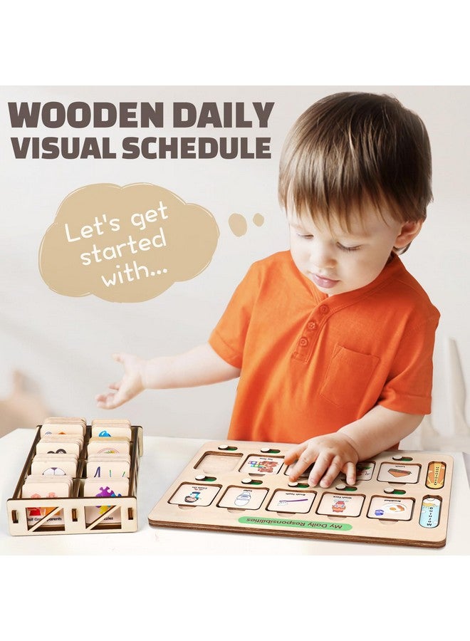 Dreamon Wooden Visual Schedule for Kids Chore Chart, Morning Bedtime Routine Charts for Kids Toddlers, autism learning materials&Daily Schedule Board for home - Image 2