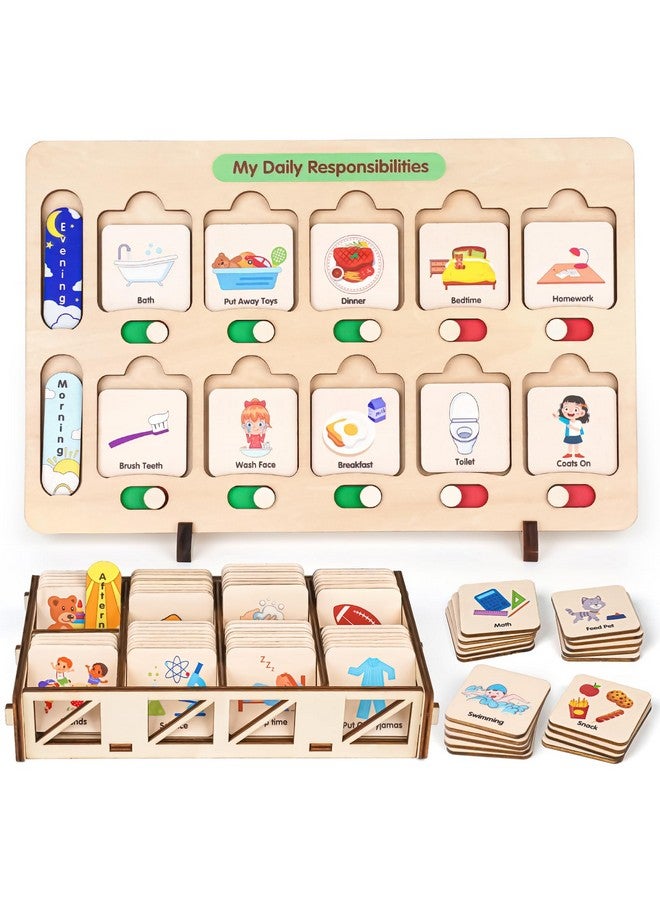 Dreamon Wooden Visual Schedule for Kids Chore Chart, Morning Bedtime Routine Charts for Kids Toddlers, autism learning materials&Daily Schedule Board for home - Image 1