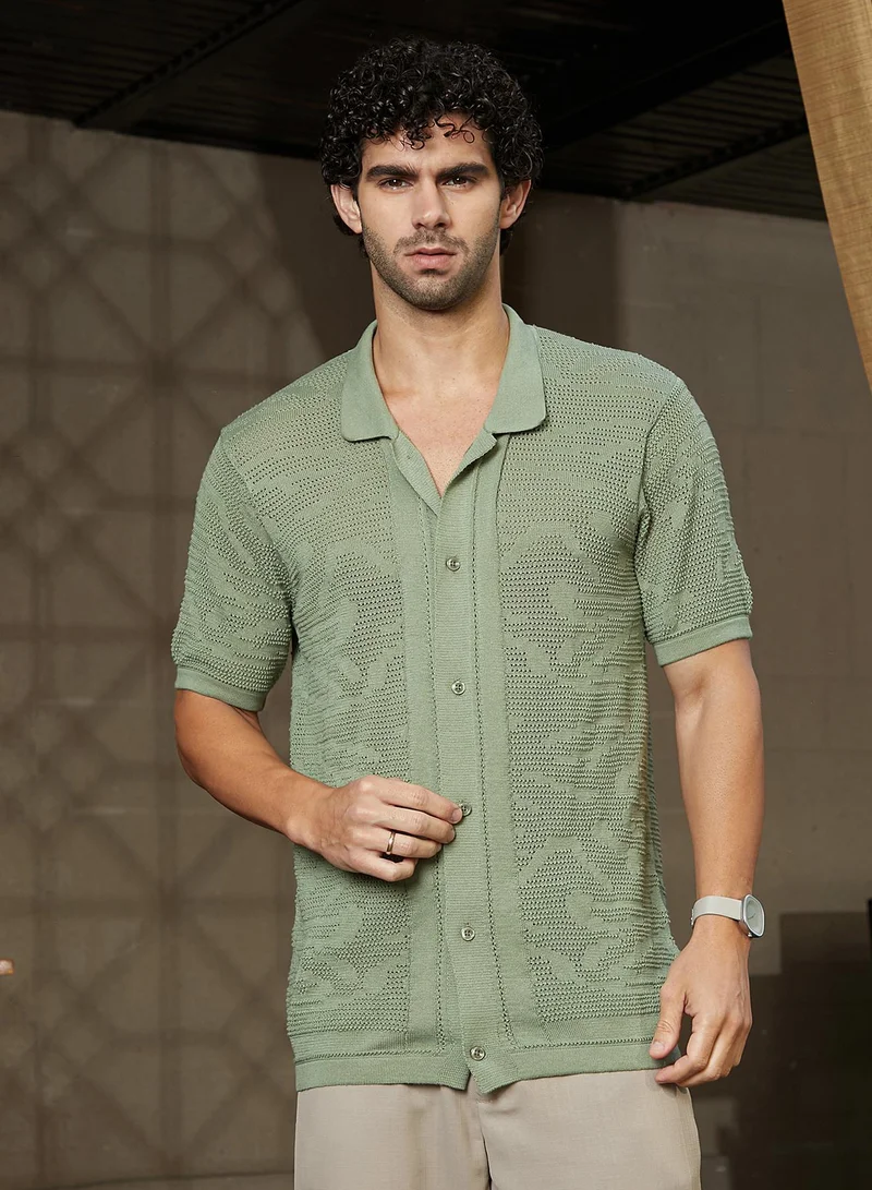 Campus Sutra Men's Pistachio Green Fluid-Knit Polo Shirt
