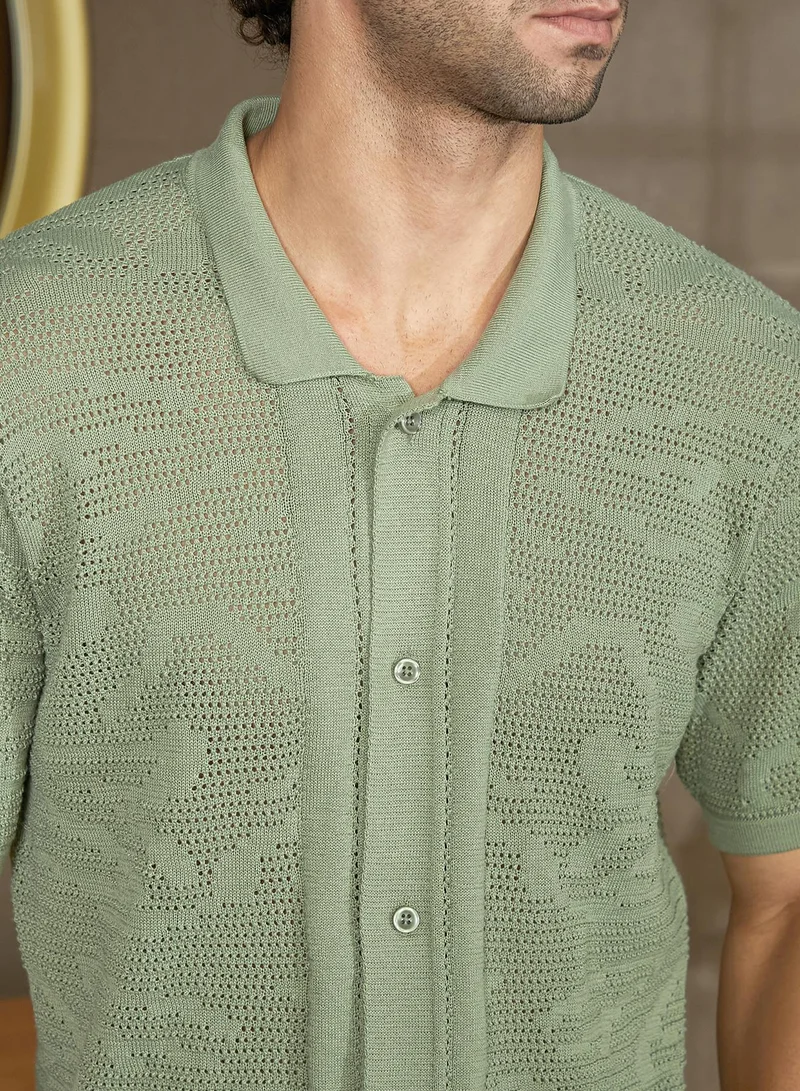 Campus Sutra  Men's Pistachio Green Fluid-Knit Polo Shirt for Men | Best Price UAE