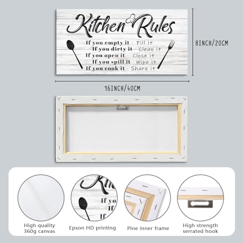 Pinetree Art Kitchen Rules Wall Decor Funny Inspirational Quote Canvas Print Art Modern Rustic Farmhouse Kitchen Decorative (8X16 Inch, W) - Image 2