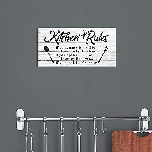 Pinetree Art Kitchen Rules Wall Decor Funny Inspirational Quote Canvas Print Art Modern Rustic Farmhouse Kitchen Decorative (8X16 Inch, W) - Image 4