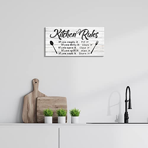 Pinetree Art Kitchen Rules Wall Decor Funny Inspirational Quote Canvas Print Art Modern Rustic Farmhouse Kitchen Decorative (8X16 Inch, W) - Image 3