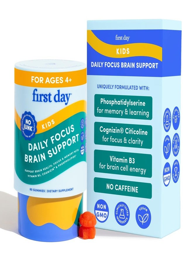 FIRST DAY Kids Focus & Brain Supplement Gummies Ages 4+ | Attention & Calm Support with Cognizin® Citicoline & Phosphatidylserine | Organic, Vegan | 30-Day Supply - Image 1