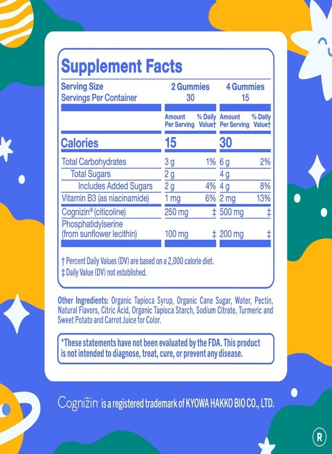 FIRST DAY Kids Focus & Brain Supplement Gummies Ages 4+ | Attention & Calm Support with Cognizin® Citicoline & Phosphatidylserine | Organic, Vegan | 30-Day Supply - Image 2