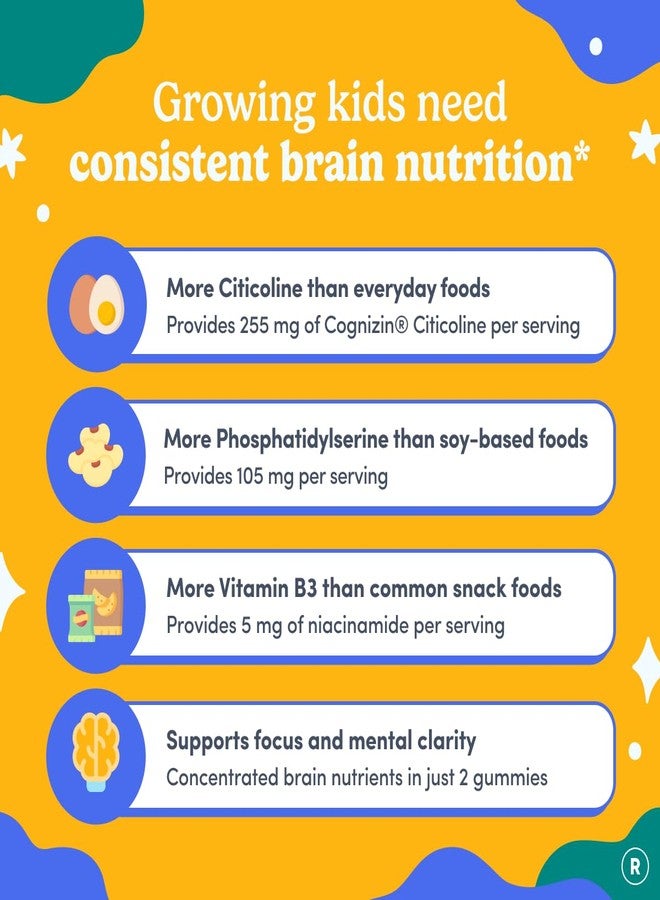FIRST DAY Kids Focus & Brain Supplement Gummies Ages 4+ | Attention & Calm Support with Cognizin® Citicoline & Phosphatidylserine | Organic, Vegan | 30-Day Supply - Image 3