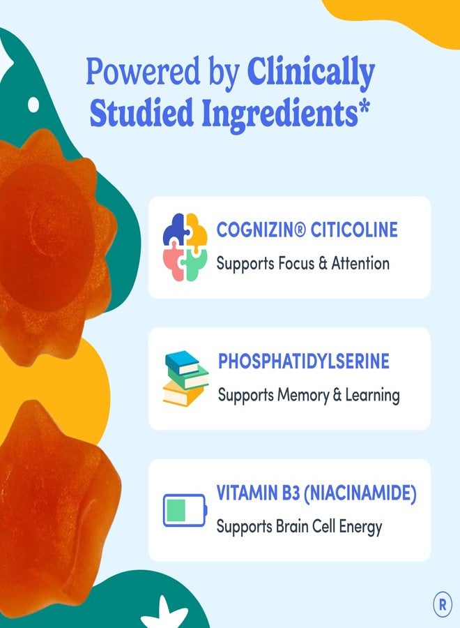 FIRST DAY Kids Focus & Brain Supplement Gummies Ages 4+ | Attention & Calm Support with Cognizin® Citicoline & Phosphatidylserine | Organic, Vegan | 30-Day Supply - Image 4