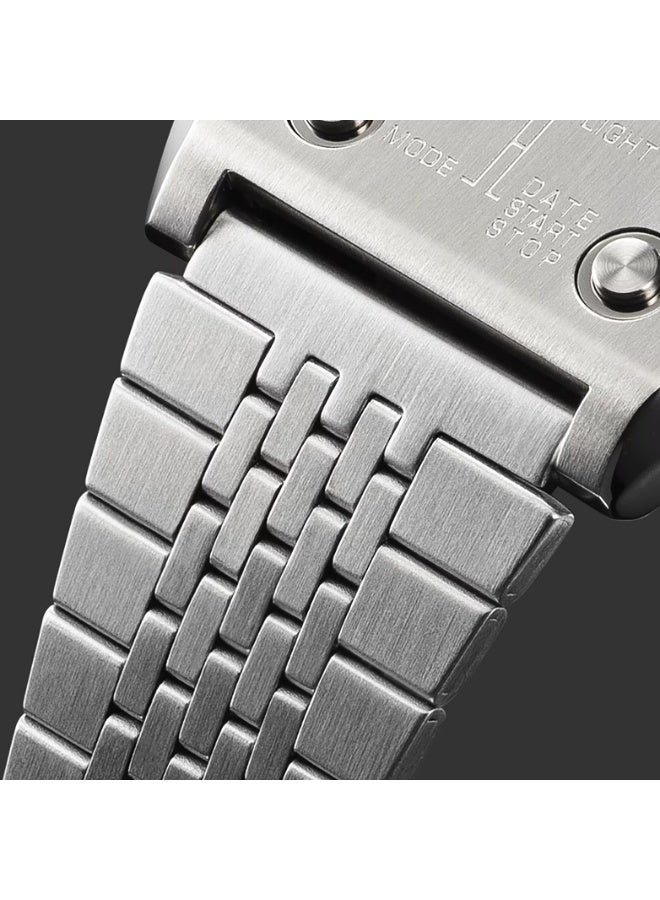 CASIO A1100D‑1DF Vintage Digital Watch, Full Stainless Steel Case & Bracelet, 1/10‑Second Stopwatch, Black‑Grey Dial - Image 4