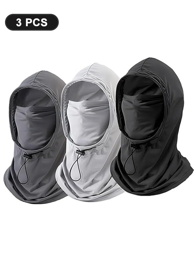 SafiDur 3 Pack Balaclava Sun UV Protection Hood Breathable Full Head Mask Face Cover for Men Women Motorcycle Cycling Fishing,White+Grey+Black - Image 1