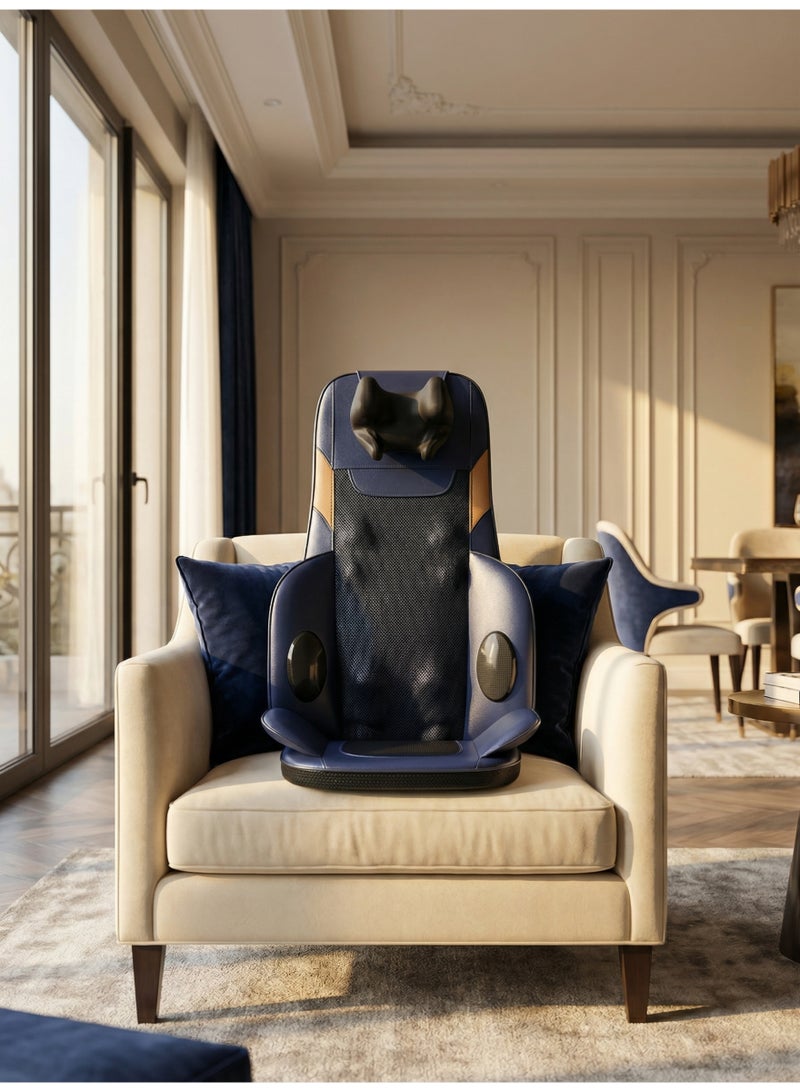 WALALLA Full Back Massager with Heat Shiatsu Massage Chair Pad Shiatsu Back Massager with Height Adjustable Neck Massaging Home Office Travel Kneading Massage Pads for Chairs, Blue - Image 1