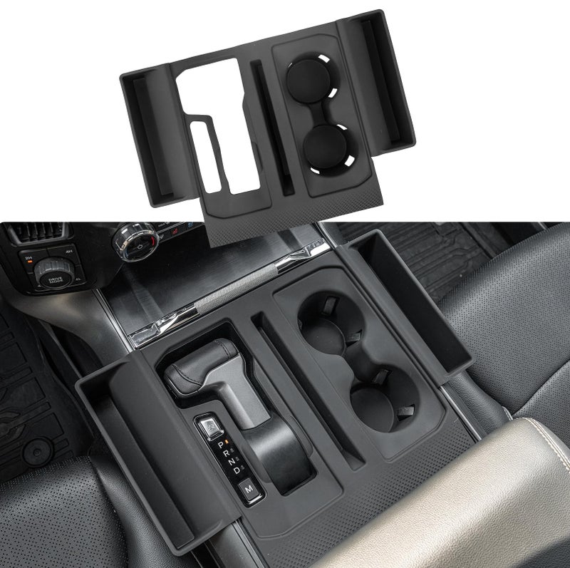 Maxzina Gear Shift Panel Tray Compatible with 2021-2025 Ford F150 Center Console Storage Gear Shifter Organizer with Cup Holder Insert for 2024 F-150 Accessories (40/Console/40 with Shift Knob ONLY) - Image 1