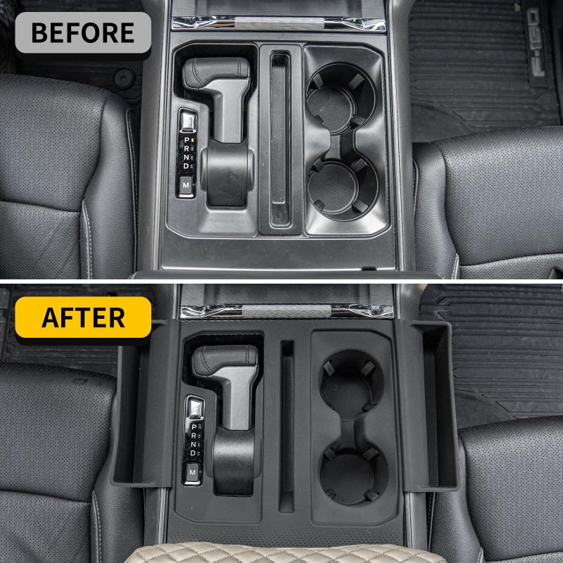 Maxzina Gear Shift Panel Tray Compatible with 2021-2025 Ford F150 Center Console Storage Gear Shifter Organizer with Cup Holder Insert for 2024 F-150 Accessories (40/Console/40 with Shift Knob ONLY) - Image 2