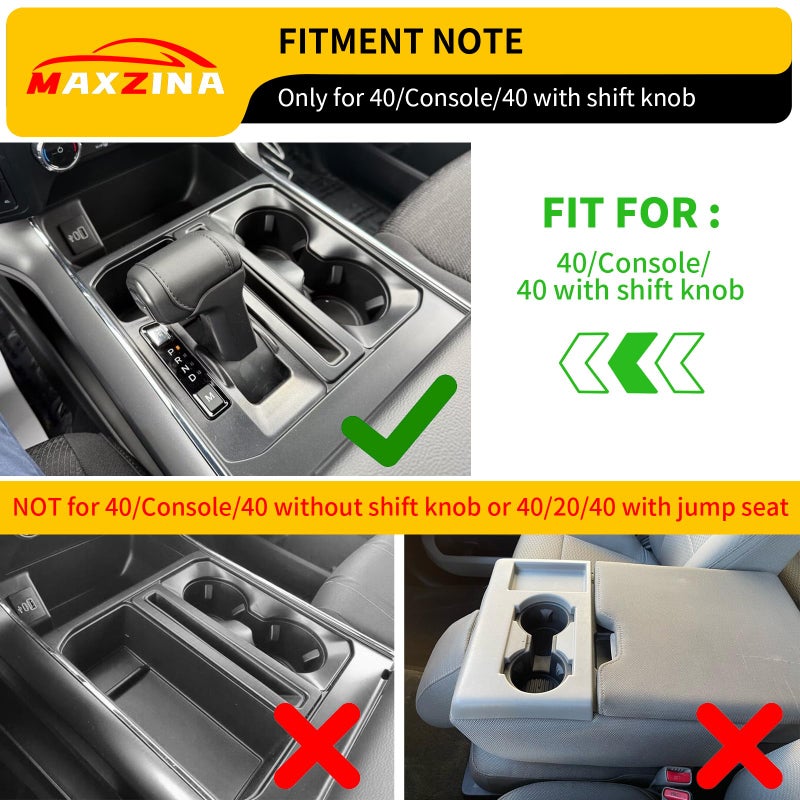 Maxzina Gear Shift Panel Tray Compatible with 2021-2025 Ford F150 Center Console Storage Gear Shifter Organizer with Cup Holder Insert for 2024 F-150 Accessories (40/Console/40 with Shift Knob ONLY) - Image 3