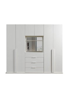 DANUBE HOME Erza 4 Door Wardrobe Extra Sturdy Closet Clothes Storage Cupboard Modern Design Space Saving Swing Door Cabinet For Bedroom L 260x58.5x220 Cm White  - Image 1