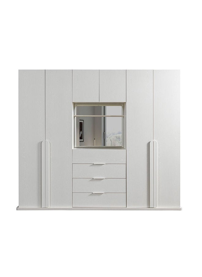 DANUBE HOME Erza 4 Door Wardrobe Extra Sturdy Closet Clothes Storage Cupboard Modern Design Space Saving Swing Door Cabinet For Bedroom L 260x58.5x220 Cm White  - Image 1