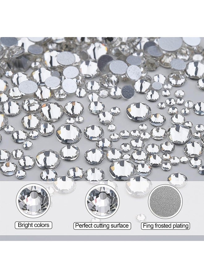 اتش واي مسمار الفن أحجار الراين 2400pcs مسمار الأحجار الكريمة كريستال واضح مسطح الظهر أحجار الراين الأحجار الكريمة ، مع صندوق منظم التخزين / قلم رصاص الشمع / ملاقط 6 أحجام (1.9-4.5 مم) لحرفة فن الأظافر - Image 3