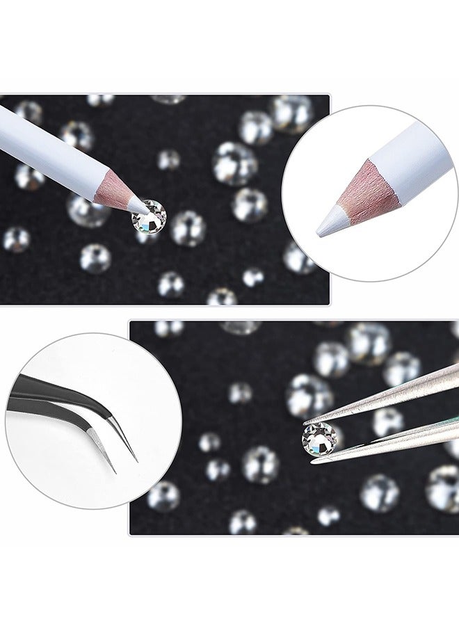اتش واي مسمار الفن أحجار الراين 2400pcs مسمار الأحجار الكريمة كريستال واضح مسطح الظهر أحجار الراين الأحجار الكريمة ، مع صندوق منظم التخزين / قلم رصاص الشمع / ملاقط 6 أحجام (1.9-4.5 مم) لحرفة فن الأظافر - Image 4