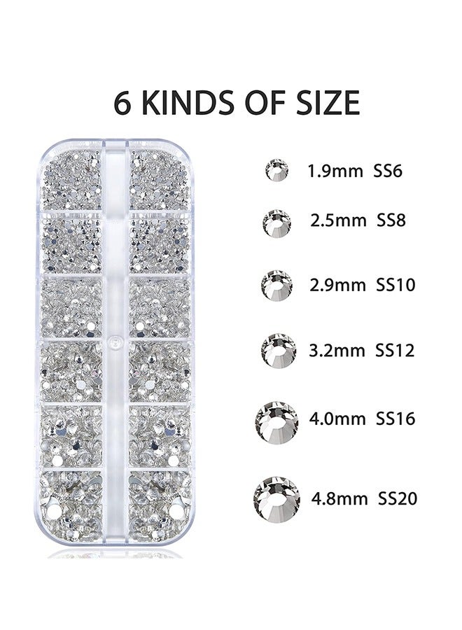 اتش واي مسمار الفن أحجار الراين 2400pcs مسمار الأحجار الكريمة كريستال واضح مسطح الظهر أحجار الراين الأحجار الكريمة ، مع صندوق منظم التخزين / قلم رصاص الشمع / ملاقط 6 أحجام (1.9-4.5 مم) لحرفة فن الأظافر - Image 2