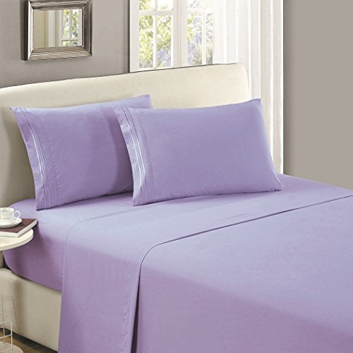Mellanni Queen Flat Sheet Only - Iconic Collection Bedding Sheets - Hotel Luxury  Extra Soft  Cooling Top Sheet - Easy Care - Wrinkle  Fade  Stain Resistant - 1 PC (Queen  Violet) - Image 1