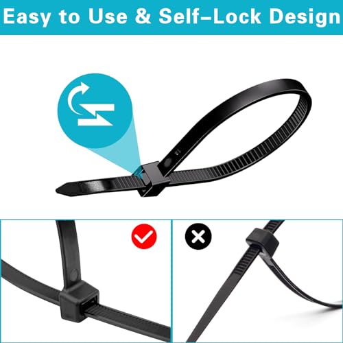 Bonison Zip Ties 8 inch Heavy Duty Zip Ties with 120 Pounds Tensile Strength, Black Cable Ties for Multi-Purpose Use, Self-Locking UV Resistant Nylon, 100 Pcs - Image 4