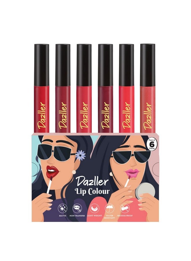 DAZLLER باقة أحمر شفاه دازلر مكونة من 6|أحمر شفاه سائل غير لامع نابض بالحياة للنساء|يدوم طويلاً|مقاوم للتلطخ|غير قابل للنقل|ماسالا حمراء|21.6 جرام - Image 1