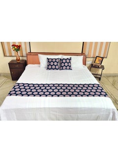 Tolexo Tolexo Branded Cotton Twill Mill Dyed Bed Runner with 2 Cushion Covers Navy Blue 90 x 18 inchs Multi Purpose Runner  - Image 1