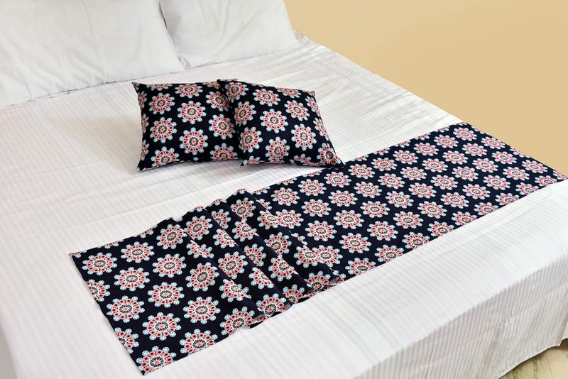 Tolexo Tolexo Branded Cotton Twill Mill Dyed Bed Runner with 2 Cushion Covers Navy Blue 90 x 18 inchs Multi Purpose Runner  - Image 3