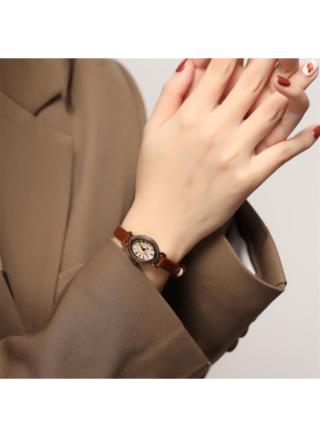 Julius Watch For Women, Charm Roman Style Leather Strap Versatile Women's Watch, Water-resistant Quartz Ladies' Wrisch, Coffee Color Ja-567d - Image 2