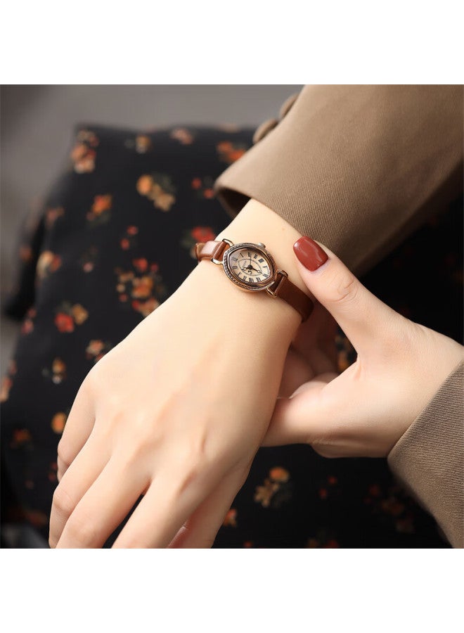 Julius Watch For Women, Charm Roman Style Leather Strap Versatile Women's Watch, Water-resistant Quartz Ladies' Wrisch, Coffee Color Ja-567d - Image 1