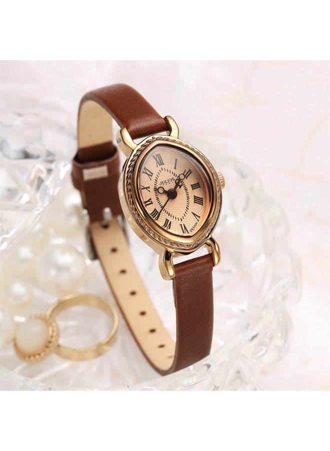 Julius Watch For Women, Charm Roman Style Leather Strap Versatile Women's Watch, Water-resistant Quartz Ladies' Wrisch, Coffee Color Ja-567d - Image 3