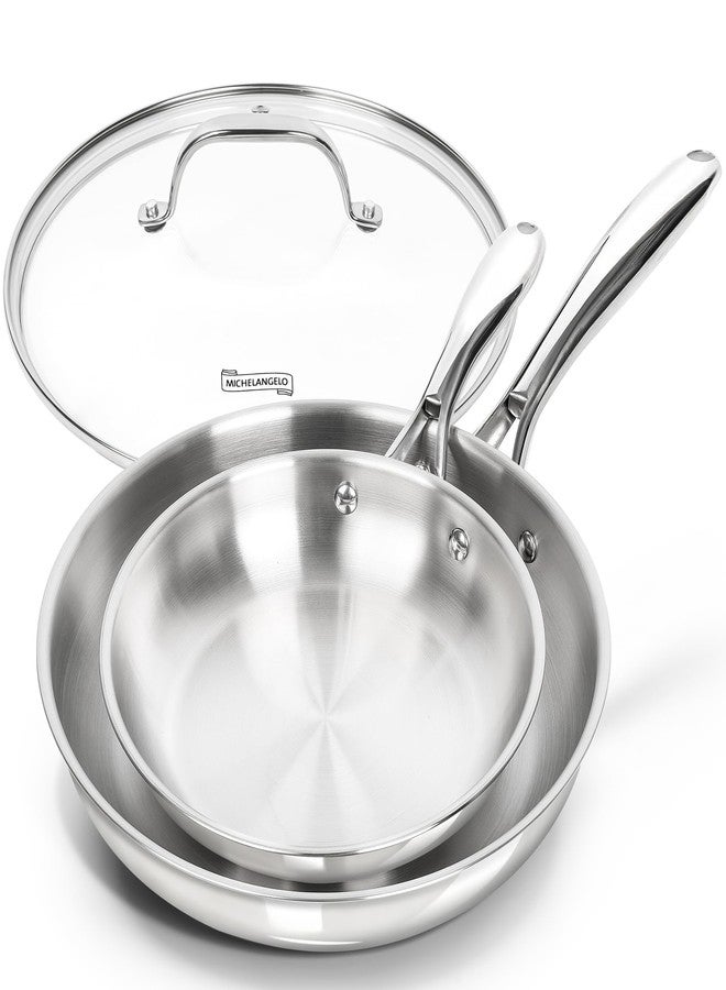 MICHELANGELO Stainless Steel Frying Pan Set with Lid, 8" 10" Cooking Pan set with Triply Base, Stainless Steel Skillet with Ergonomic Handle, Induction Compatible - Image 1