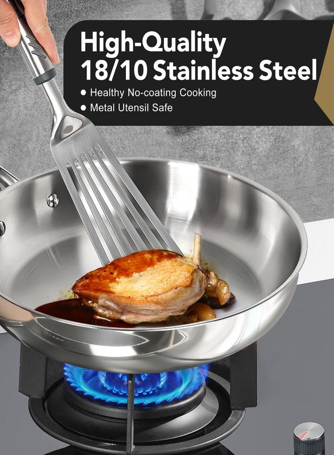 MICHELANGELO Stainless Steel Frying Pan Set with Lid, 8" 10" Cooking Pan set with Triply Base, Stainless Steel Skillet with Ergonomic Handle, Induction Compatible - Image 3