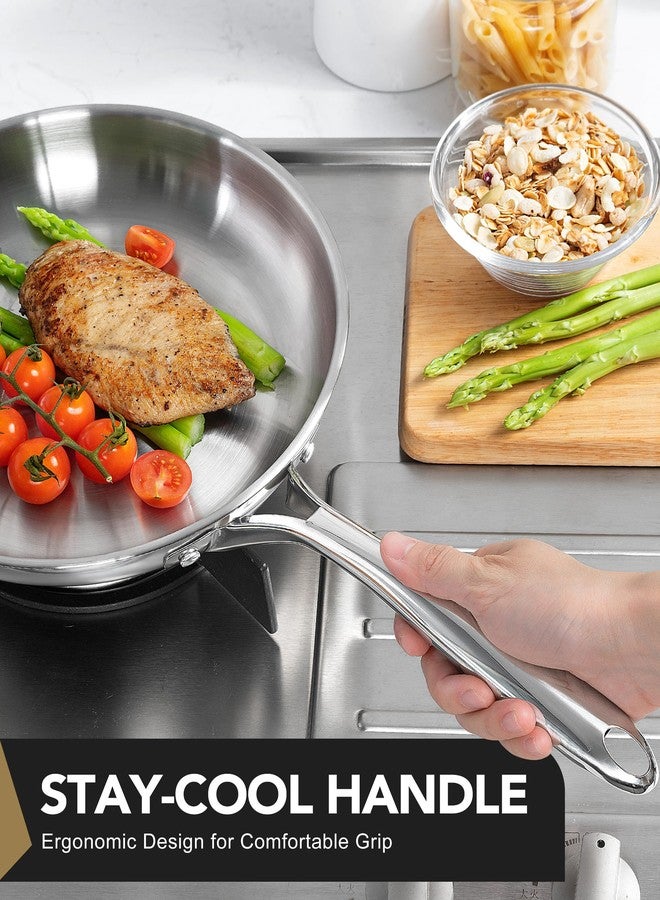 MICHELANGELO Stainless Steel Frying Pan Set with Lid, 8" 10" Cooking Pan set with Triply Base, Stainless Steel Skillet with Ergonomic Handle, Induction Compatible - Image 4