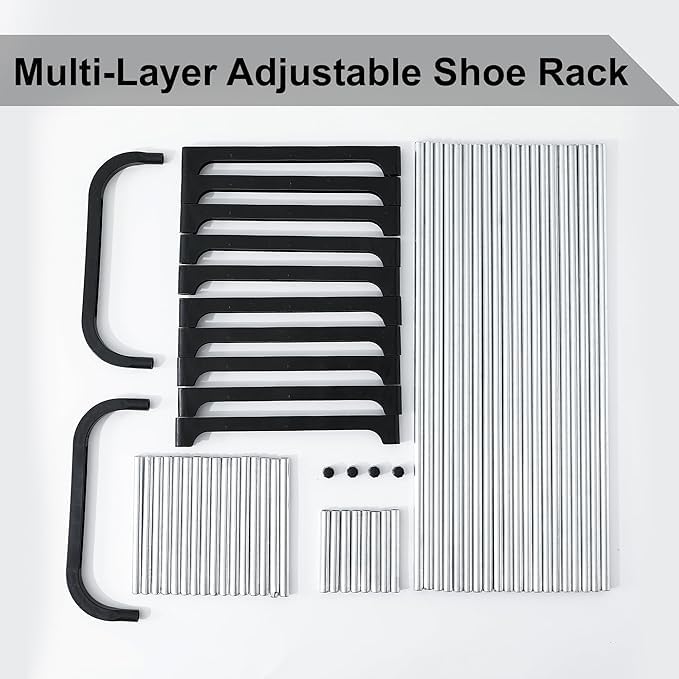 IMUU 7 Layer Shoe Rack Footwear Holder Shoe Storage Organizer Cabinet MultiLayer Adjustable Shoe Rack Stand Easy To Assembly Stackable Sturdy Shoe Tower For Entryway Bedroom Black - Image 4