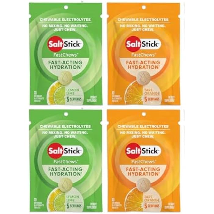 SaltStick FASTCHEWS® Resealable, Variety 4 Pack of Tart Orange & Zesty Lemon-Lime