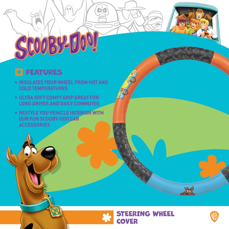 Carbella Warner Bros Scooby Doo Mystery Machine Van SUV Car Steering Wheel Cover Standard Size 15 Fun Cute Interior Car Accessories Gift Ideas Cushioned Soft Comfortable Automotive Steering Wheel Cover - Image 4