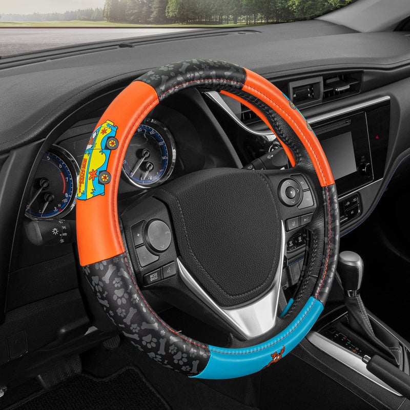 Carbella Warner Bros Scooby Doo Mystery Machine Van SUV Car Steering Wheel Cover Standard Size 15 Fun Cute Interior Car Accessories Gift Ideas Cushioned Soft Comfortable Automotive Steering Wheel Cover - Image 2