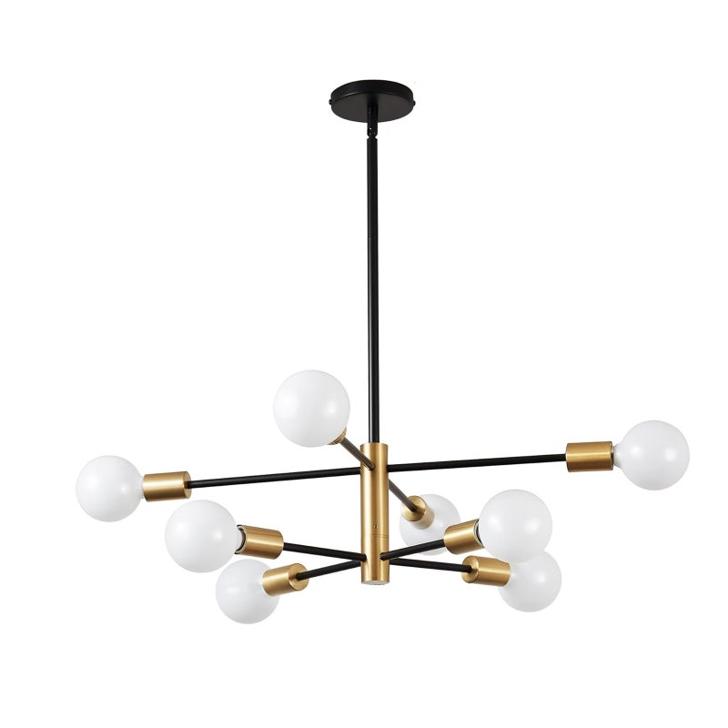 8-Light Modern Chandelier Black and Gold Ceiling Lamp Semi Flush Mount Ceiling Light Fixture Pendant Lights Height Adjustable Mid Century Industrial Farmhouse Ceiling Lights for Bedroom Living Room - Image 1