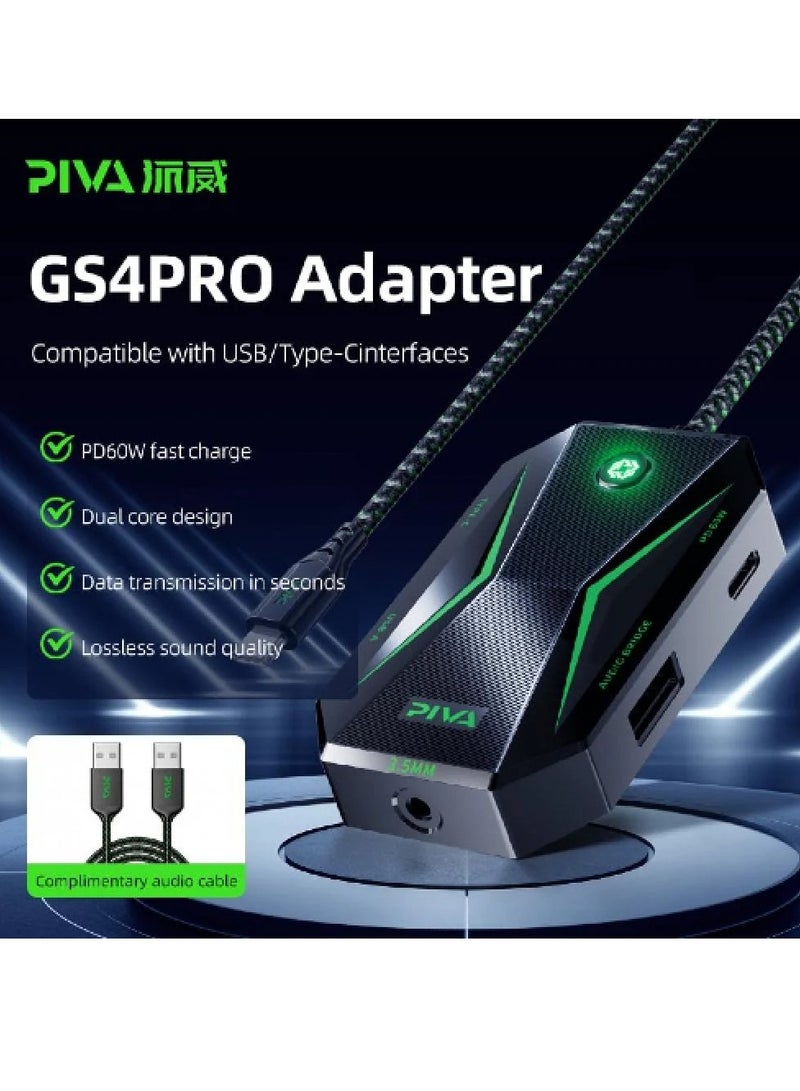 PIVA GS4 PRO Type C 5 in 1 Adapter with 32bit Sound Card 60W Fast Charging Data Transfer Rate Up to 480Mbps Compatible with AUX and Type C Headphones Supports All iPads and iPhones with Type C Port