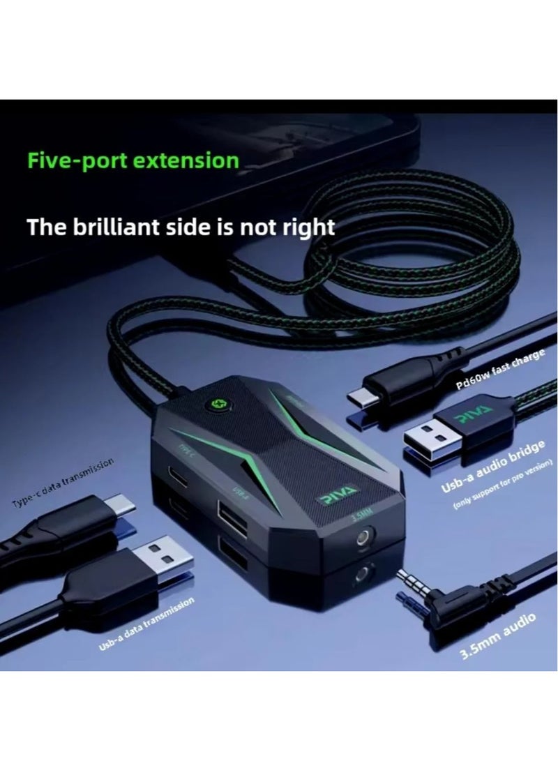 PIVA GS4 PRO Type C 5 in 1 Adapter with 32bit Sound Card 60W Fast Charging Data Transfer Rate Up to 480Mbps Compatible with AUX and Type C Headphones Supports All iPads and iPhones with Type C Port