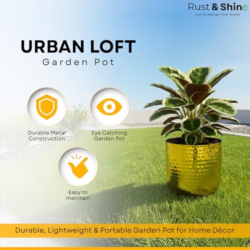 Rust & Shine Planters for Home Decor | Golden Finish Urban Lofts Planter | Aesthetic & Modern Style Flower Pots for Garden Balcony Living Room | Durable Planter for Home Office Balcony & Garden Decor - Image 4